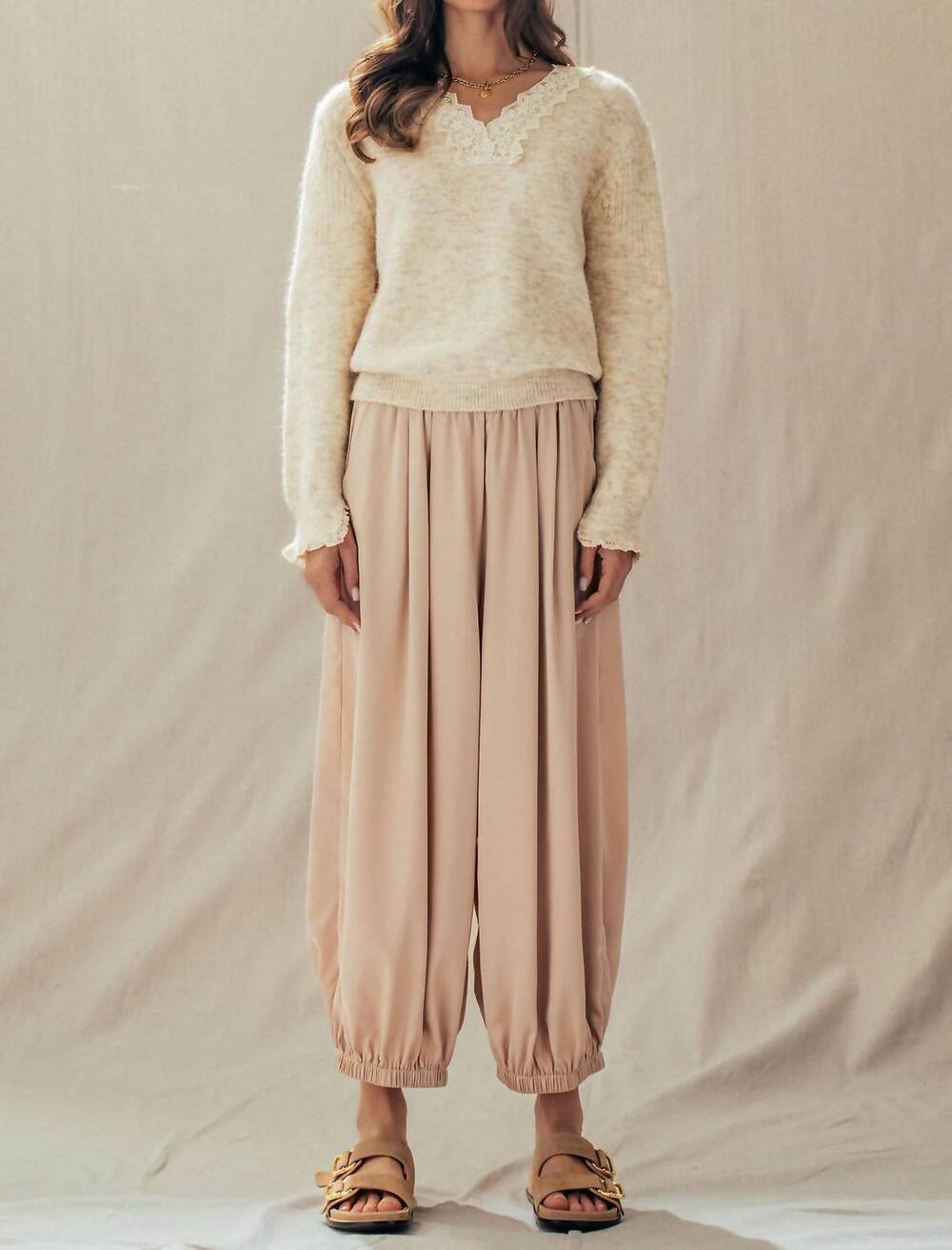 NEW URBAN DAIZY boho relaxed fit elastic cuff jogger pants in khaki